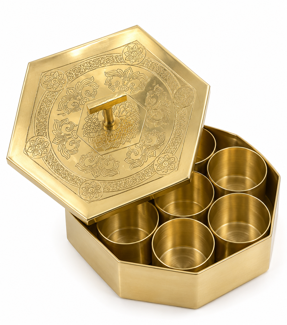 Engraved Brass Masala Box